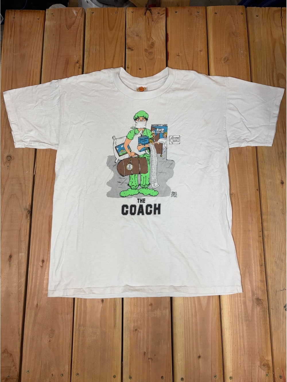 1991 Vintage The Coach funny comic White T-Shirt XL